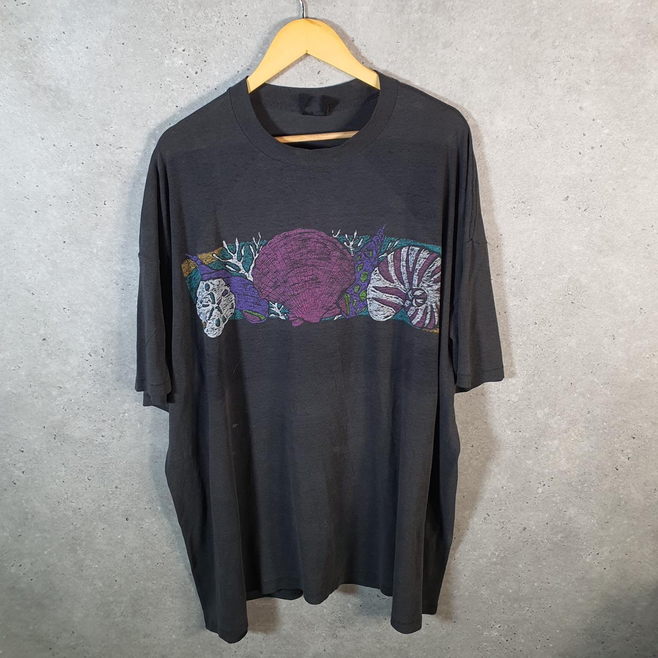 Vintage Platinum Plus Sea Shells Horse 90s USA Single Stitch T Shirt Men’s 3XL Black