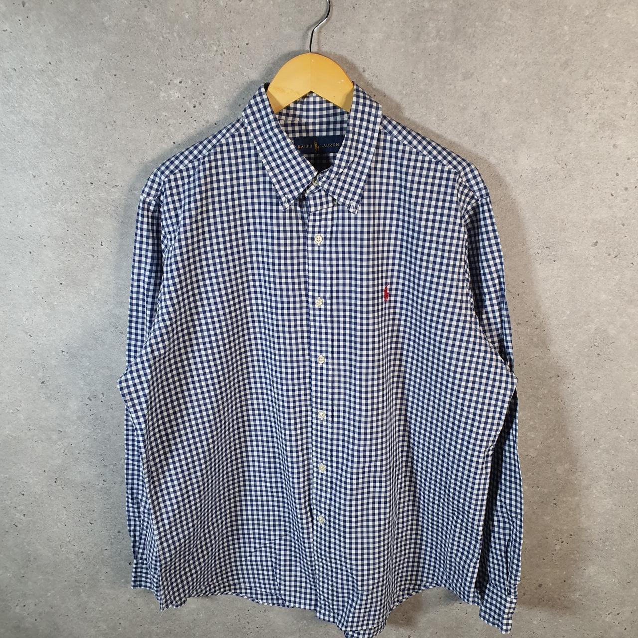 Vintage Ralph Lauren Button Down Shirt Men’s XL Blue Checkered Pony Cotton