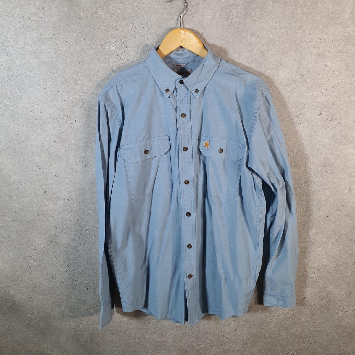 Vintage Carhartt Shirt Button Down Mens Medium Blue Long Sleeve Chore Utility Original - Big Fish Vintage