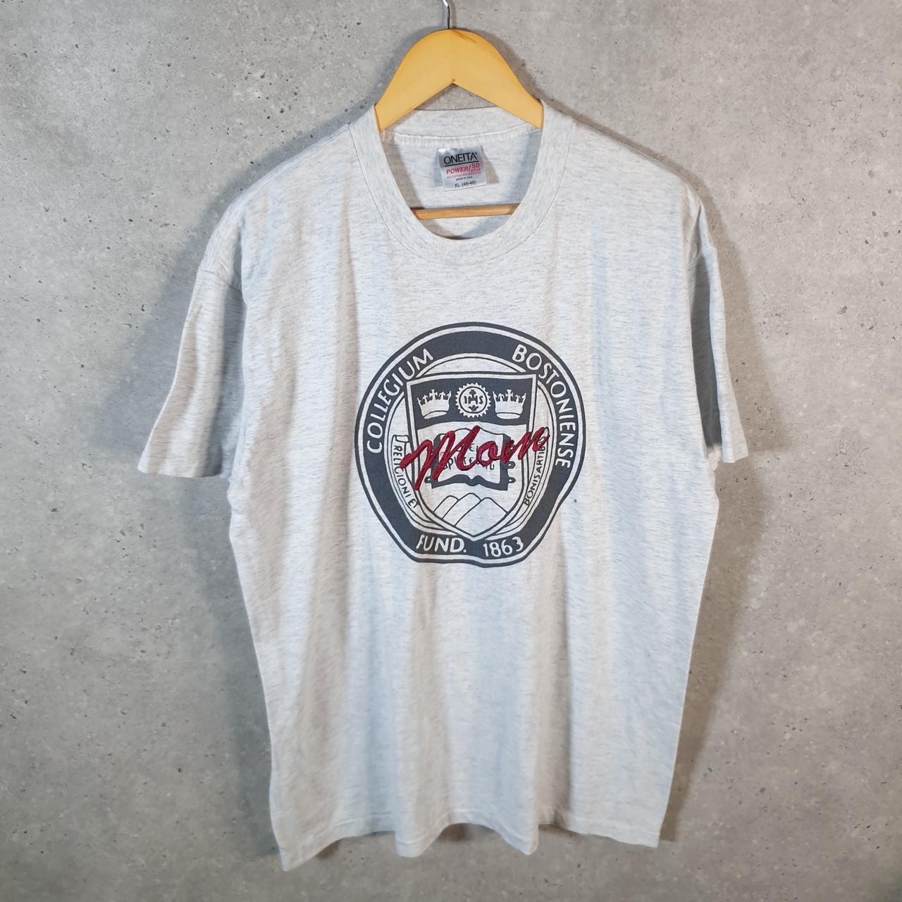 Vintage Oneita Power Collegium Bostoniense 90s USA Single Stitch T Shirt Men’s XL Grey