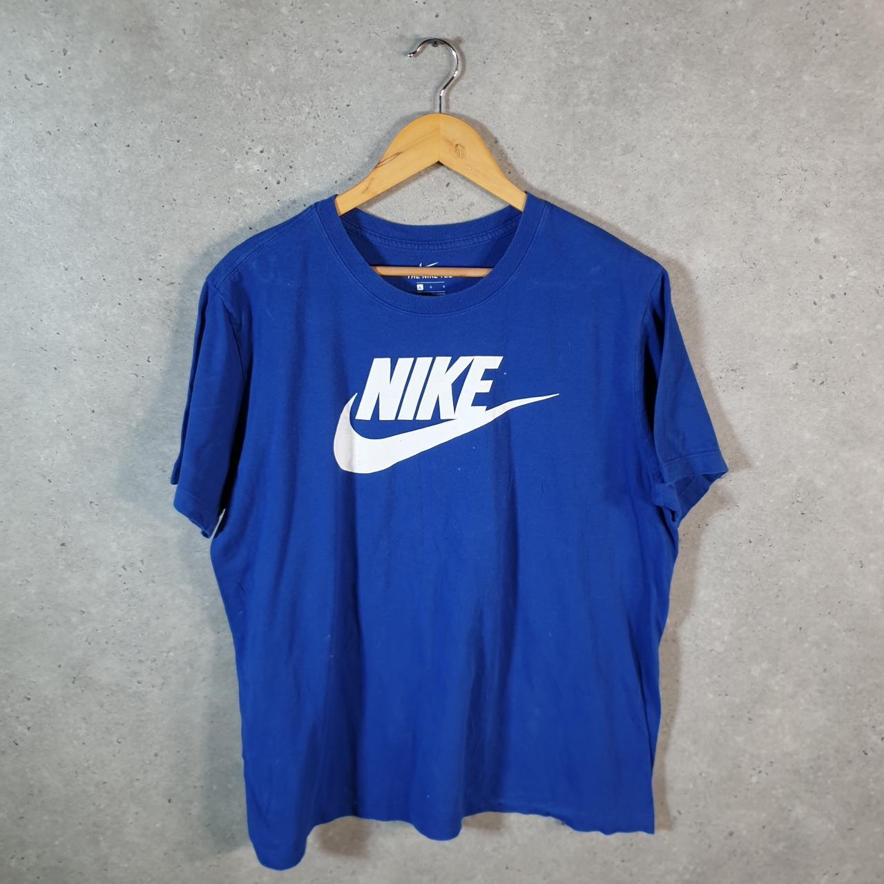 Vintage Nike T Shirt Men’s Large Blue Printed Single Swoosh Logo Athletic C8244