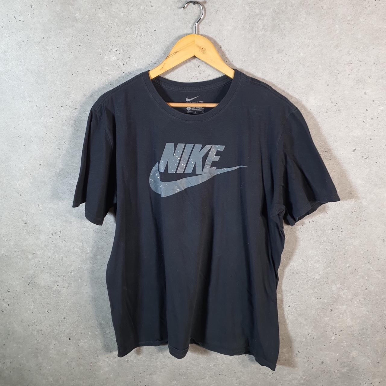 Vintage Nike Spellout T Shirt Womens XL Black Printed Single Swoosh Logo Athletic Big Fish Vintage