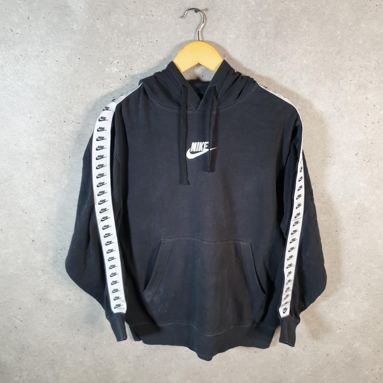 Vintage Nike Club Hoodie Womens Medium Black Centre Swoosh Y2K Pullover Logo