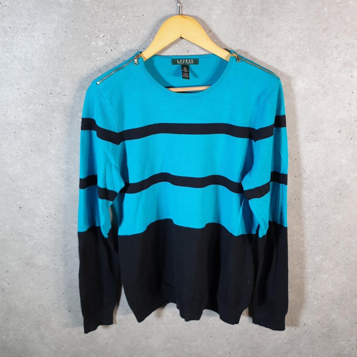 Vintage Ralph Lauren Polo Knit Sweater Womens XL Blue Striped Cotton Pullover