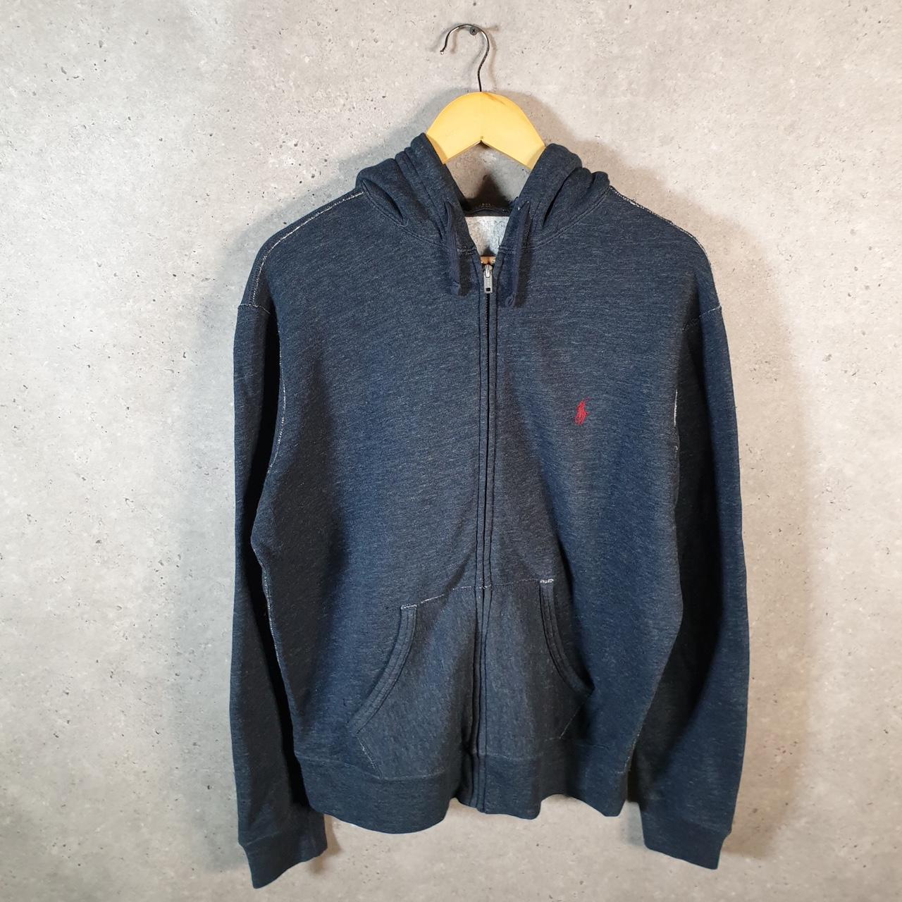 Vintage Ralph Lauren Polo Heavyweight Hoodie Men’s Large Navy Blue Cotton Full Zip Pony