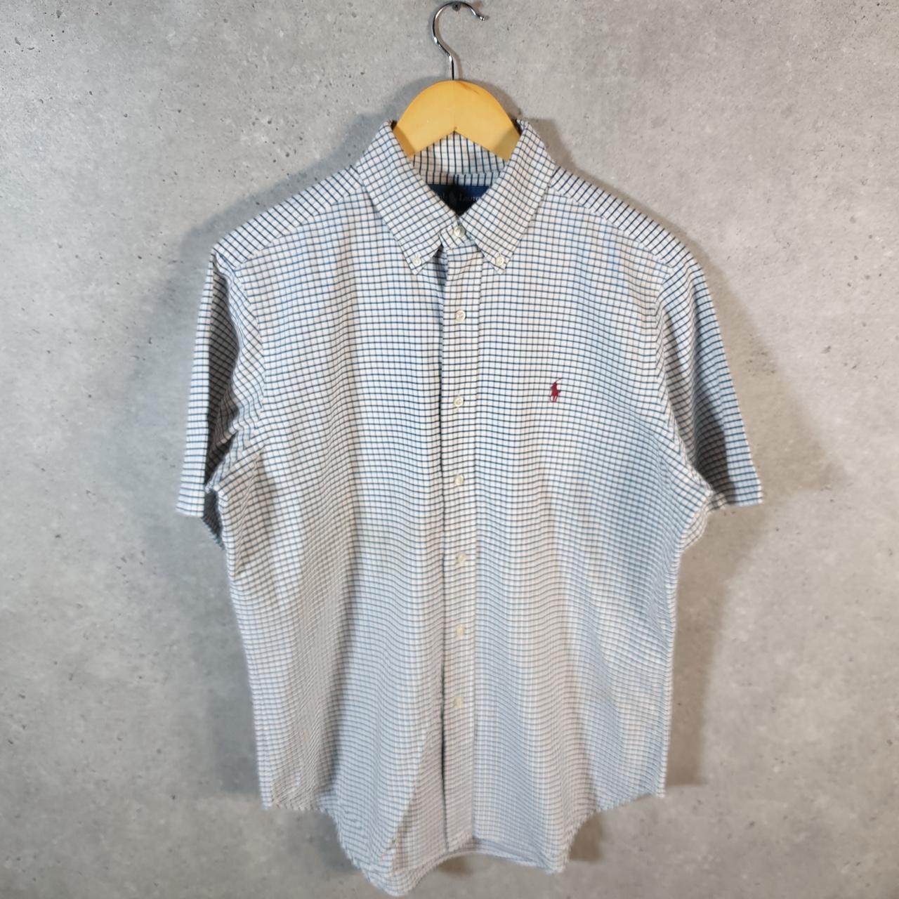 Vintage Ralph Lauren Button Down Shirt Men’s Medium Blue Checkered Classic Fit Cotton Pony
