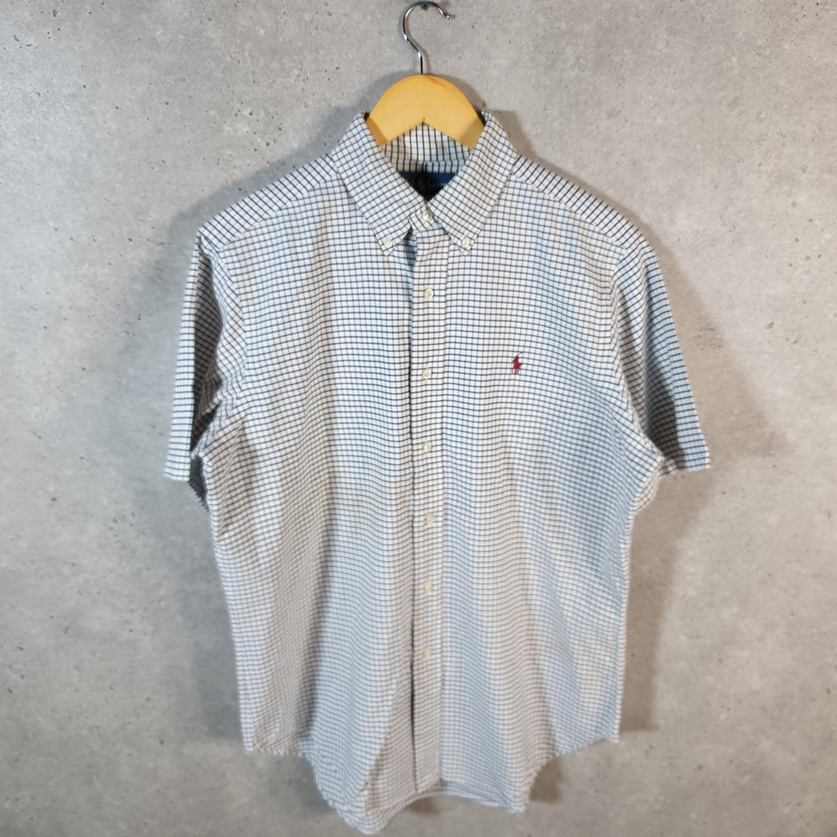 Vintage Ralph Lauren Button Down Shirt Men’s Medium Blue Checkered Classic Fit Cotton Pony