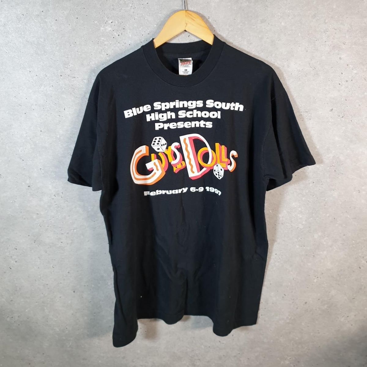 Vintage Best Fruit of the Loom Blue Springs School USA Single Stitch T Shirt Men’s XL Black 1