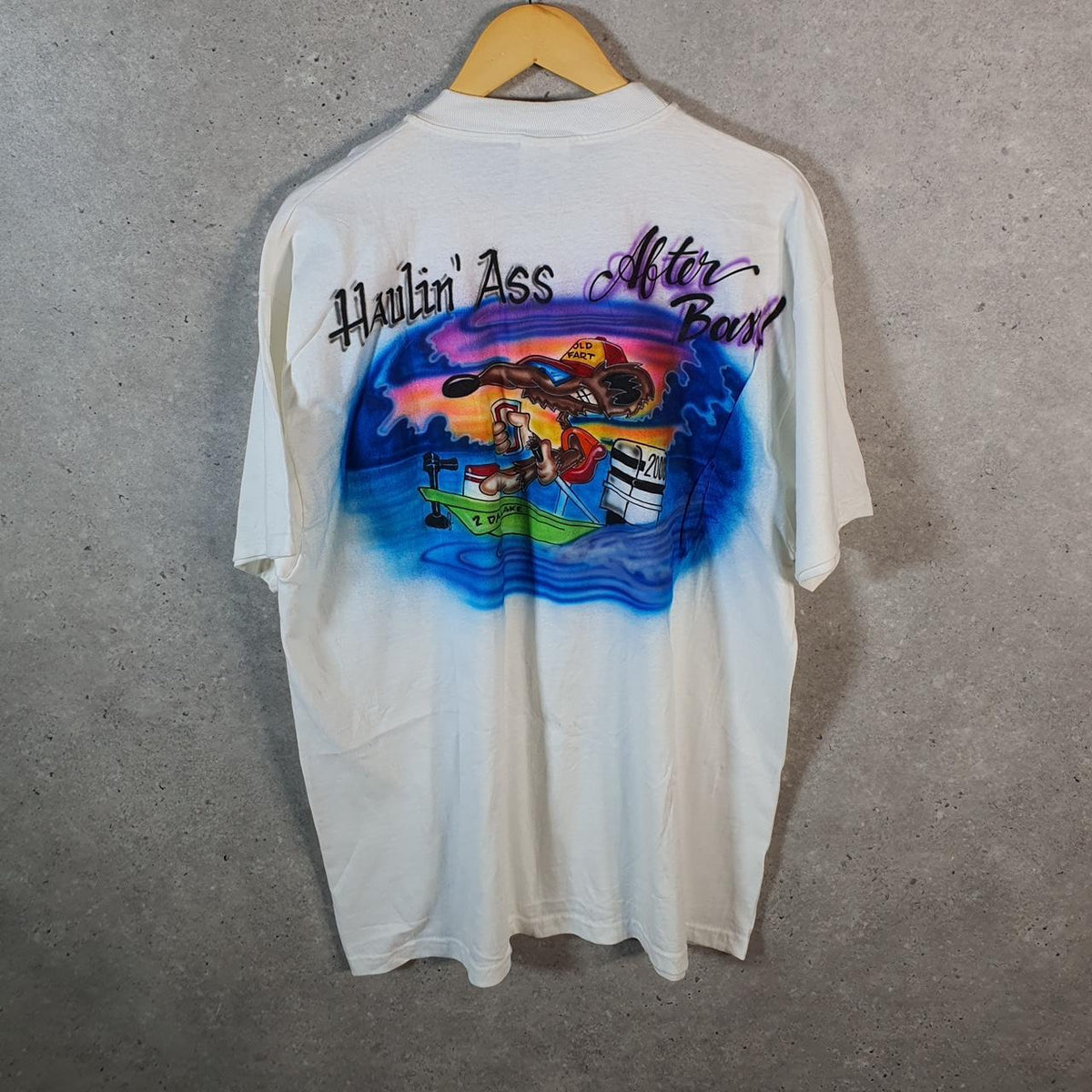 Vintage Hanes Beefy Hauling Ass After Bass USA 90s Single Stitch T Shirt Men’s XL White C9256