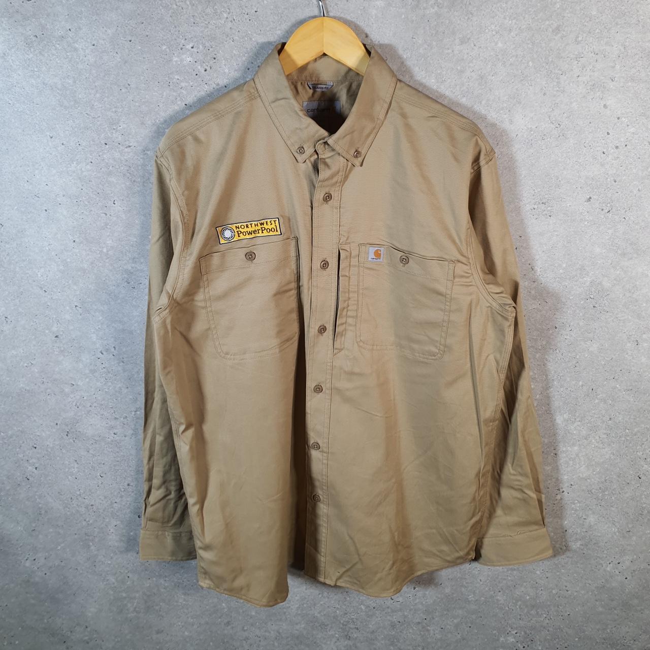 Vintage Carhartt Shirt Button Down Mens Large Brown Long Sleeve Relaxed Fit