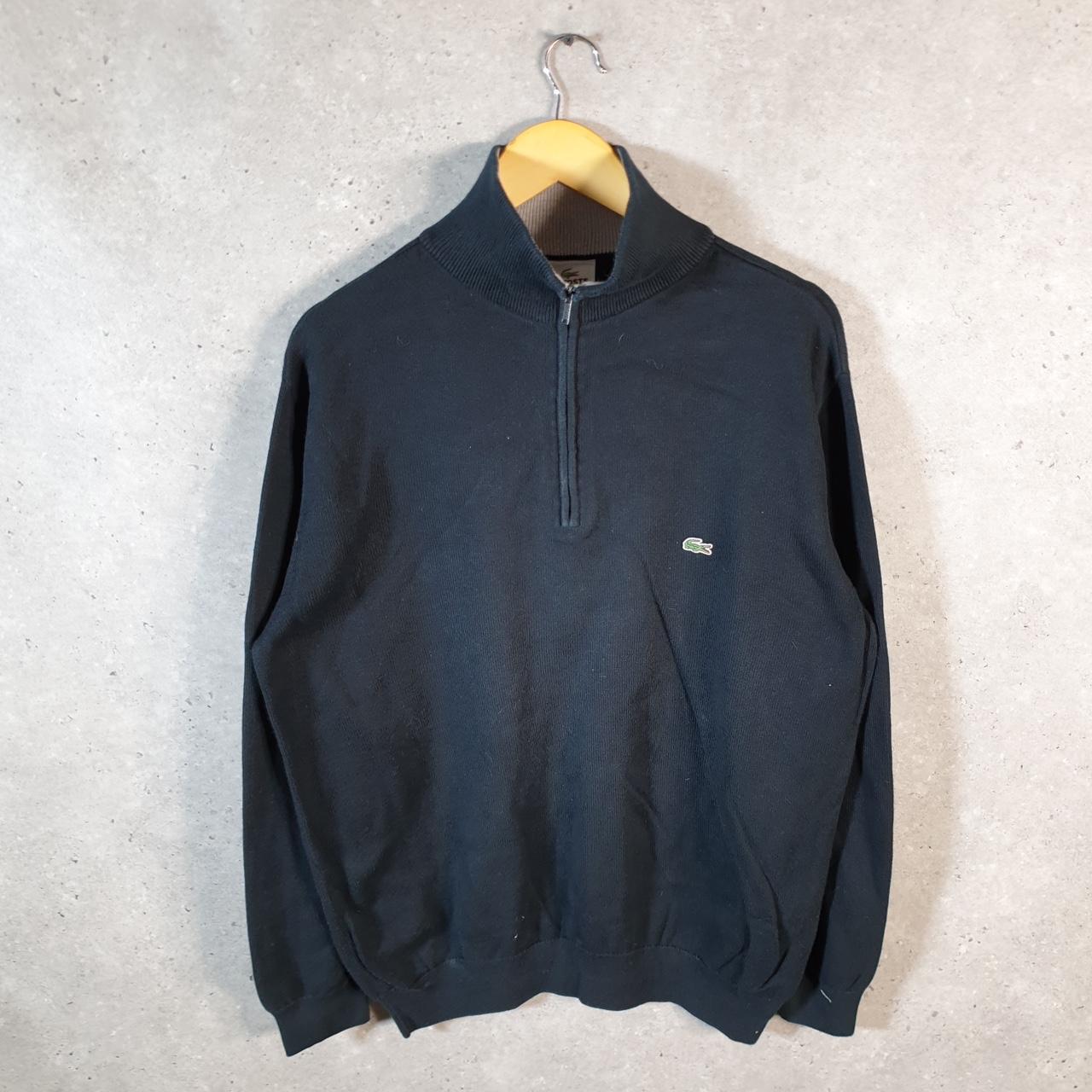 Vintage Lacoste Sweatshirt Men’s Large Black 1/4 Zip Pullover Logo Y2K Jumper