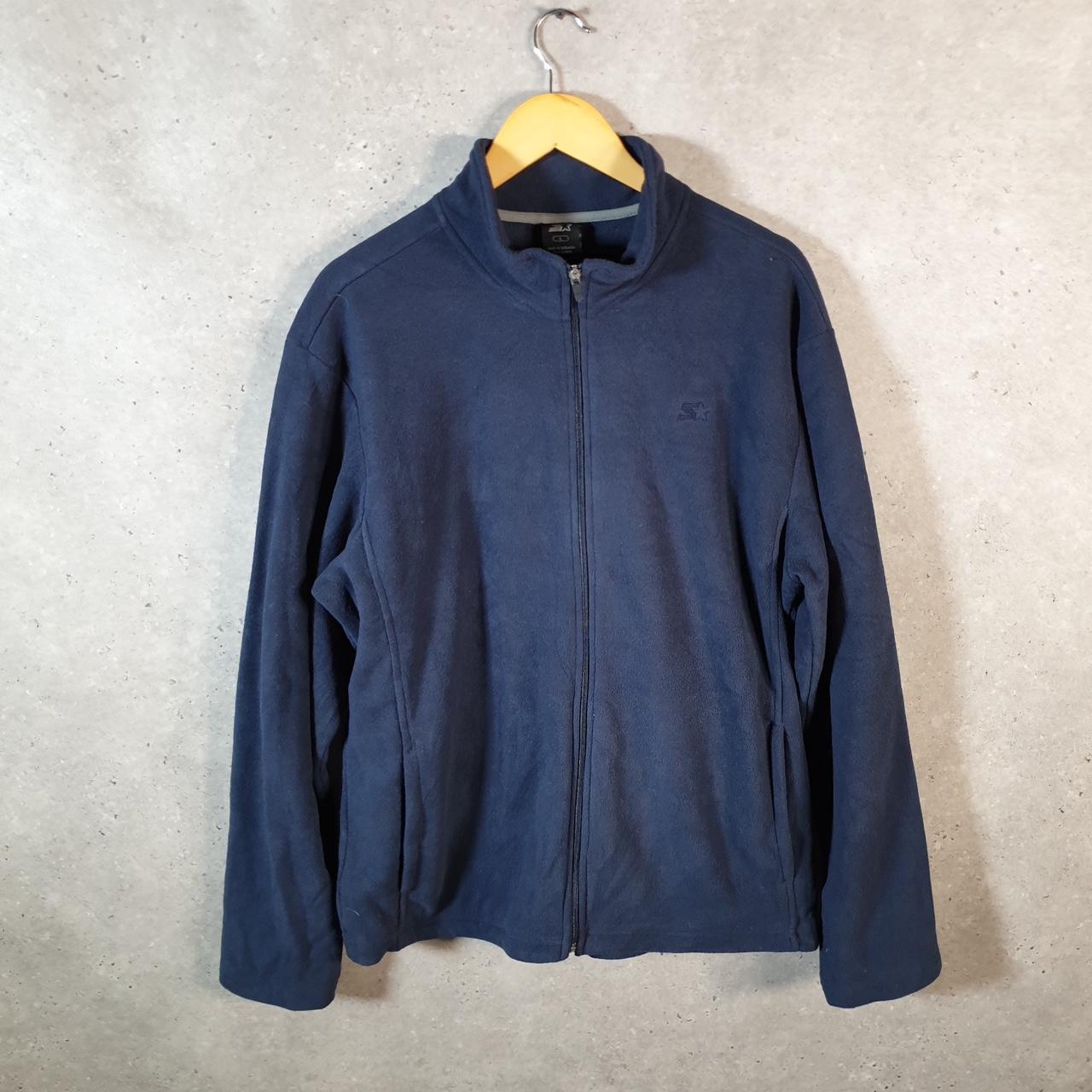 Vintage Starter Fleece Sweatshirt Jacket Mens Large Navy Blue Full Zip Embroidered Logo