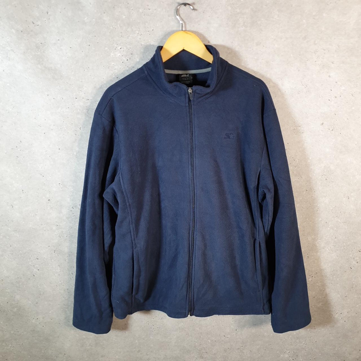 Vintage Starter Fleece Sweatshirt Jacket Mens Large Navy Blue Full Zip Embroidered Logo