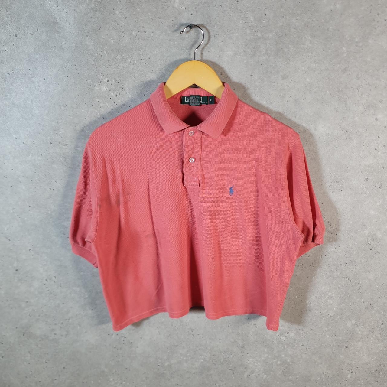 Vintage Ralph Lauren Polo Shirt Womens XL Pink Cropped Fit Embroidered Pony