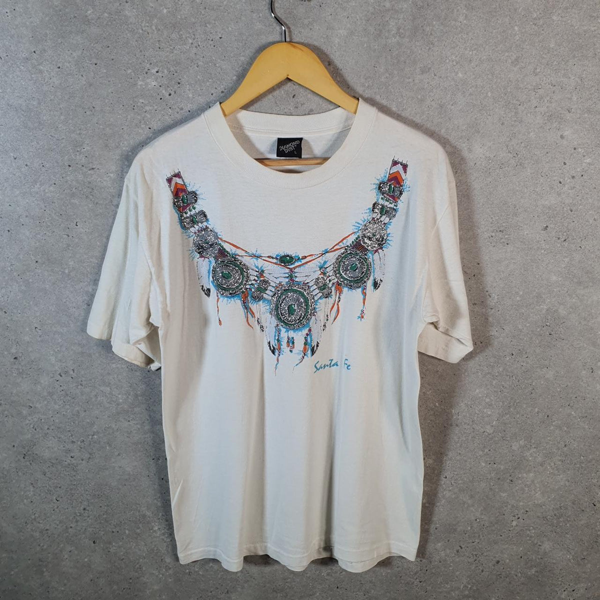 Vintage Diamond Dust Santa Fe Graphic 90s USA Single Stitch T Shirt Men’s Large White