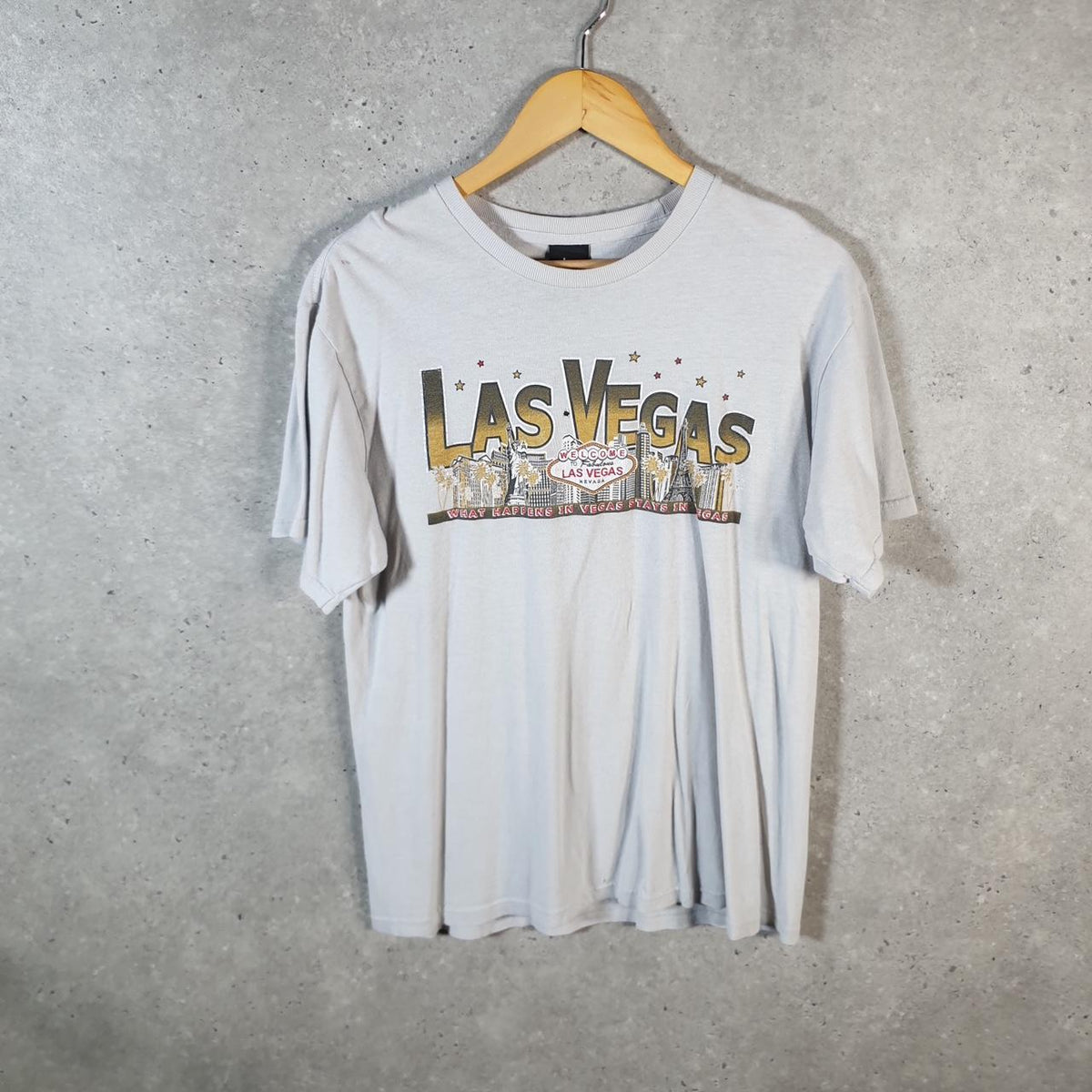 Vintage Stussy Spellout Las Vegas Nevada Printed T Shirt Men’s Medium Graphic Short Sleeve Big Fish Vintage