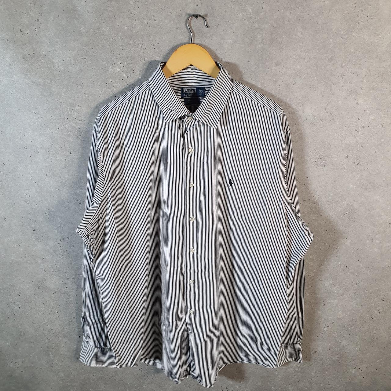Vintage Ralph Lauren Button Down Shirt Men’s 2XL Grey Striped Bradford Classic Fit Pony