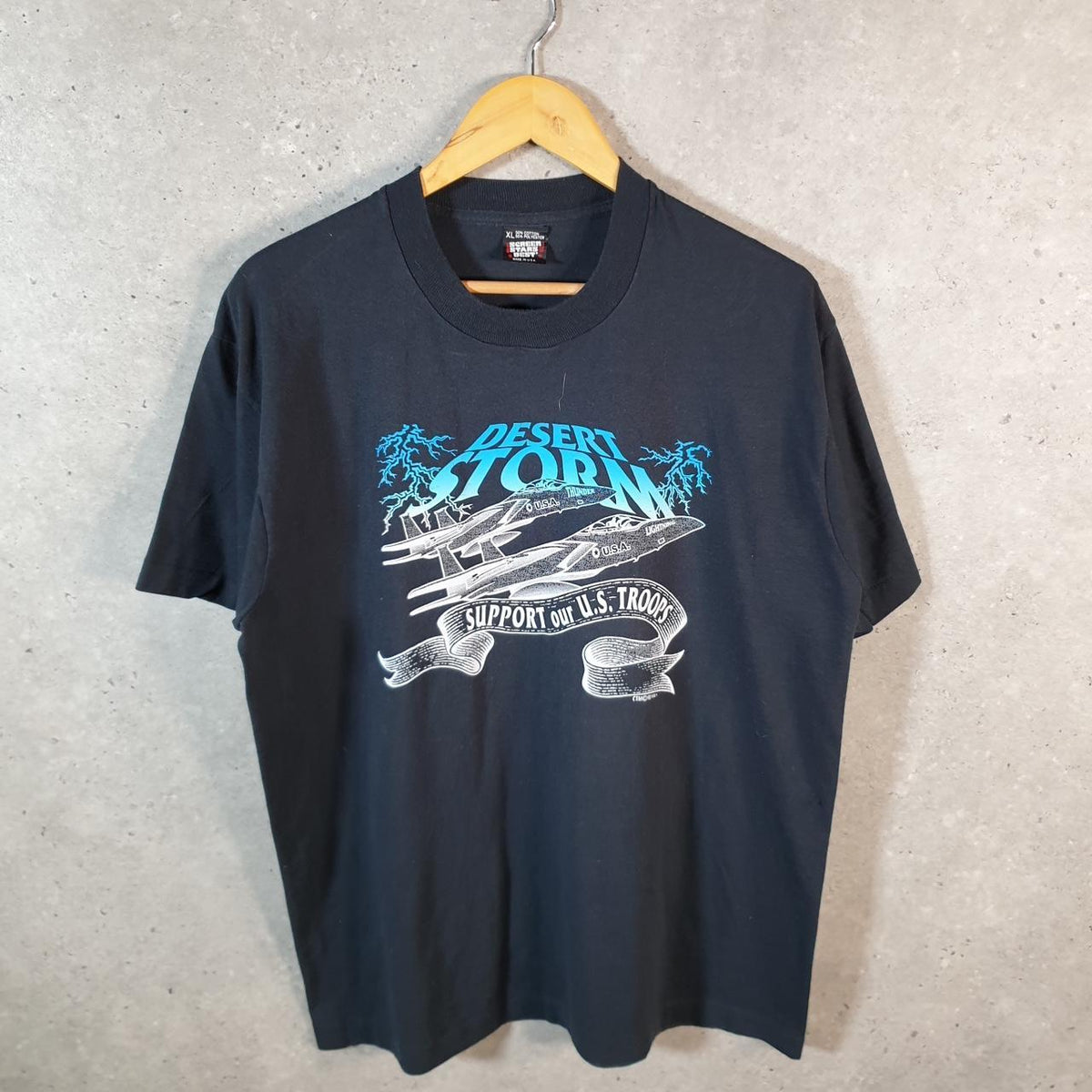 Vintage Screen Stars Desert Storm US Troops 90s USA Single Stitch T Shirt Men’s XL Black C8065