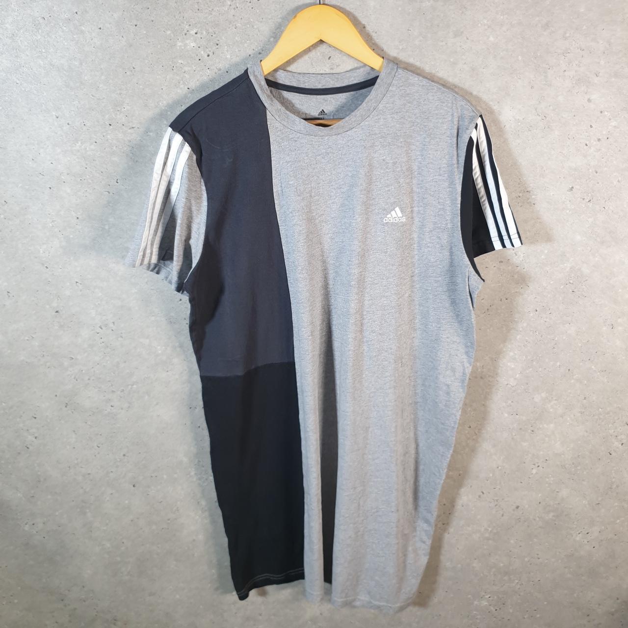 Vintage Adidas Spellout T Shirt Womens Medium Long Grey Three Stripes Logo Athletic