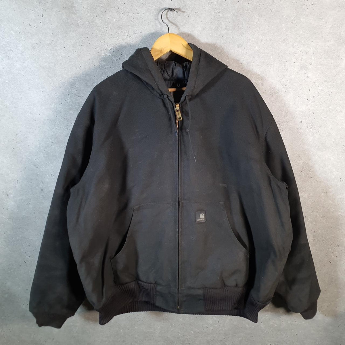 Vintage Carhartt 90s Active Hooded Jacket Men’s XL Black Workwear J133 BLK Canvas USA Big Fish Vintage