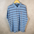 Vintage Ralph Lauren Polo Shirt Men’s 2XL Blue Striped Classic Fit Embroidered Pony