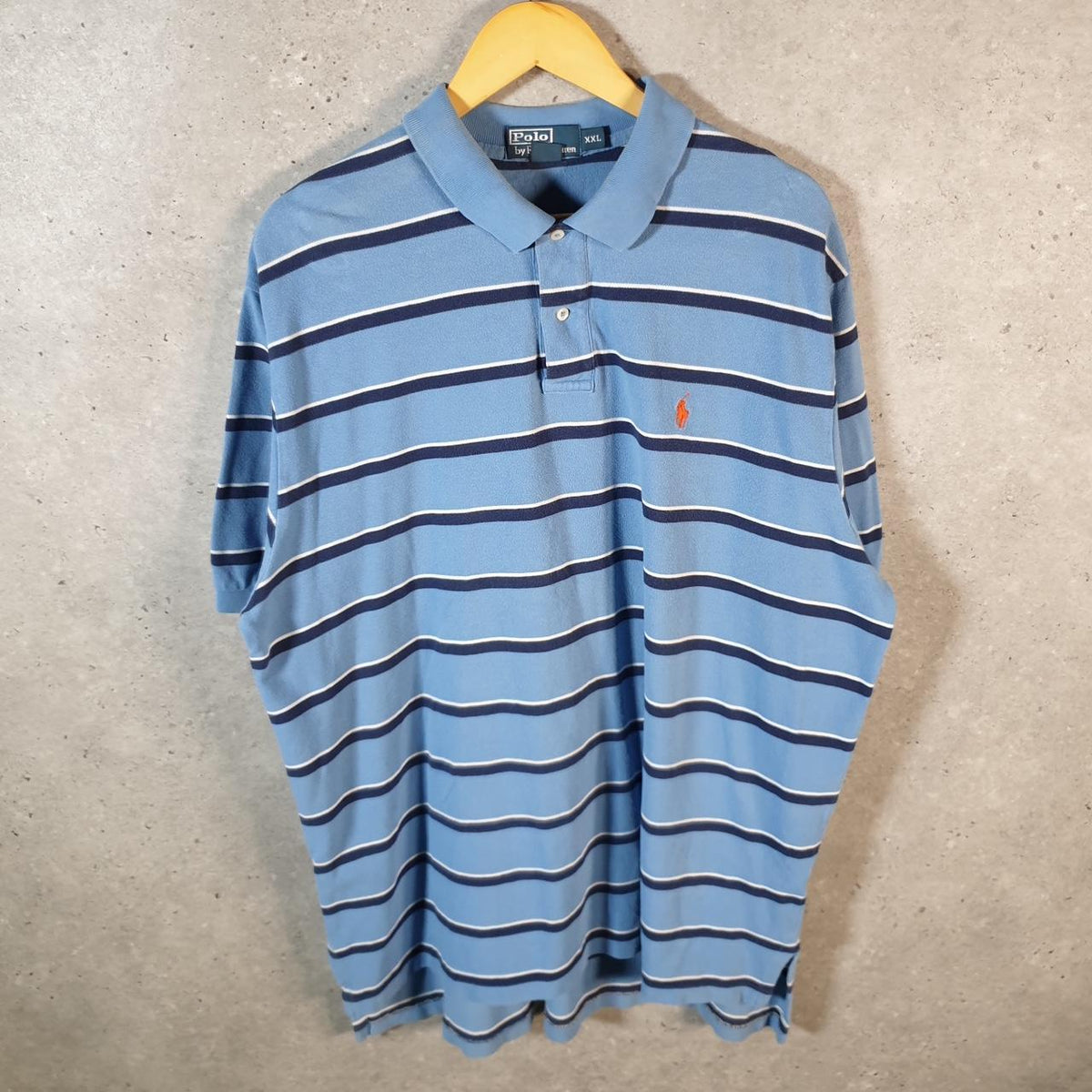Vintage Ralph Lauren Polo Shirt Men’s 2XL Blue Striped Classic Fit Embroidered Pony