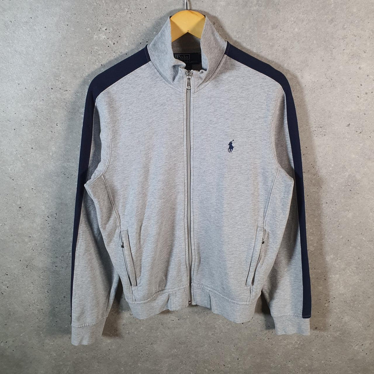 Vintage Ralph Lauren Polo Sweatshirt Men’s Medium Grey Cotton Full Zip Pony