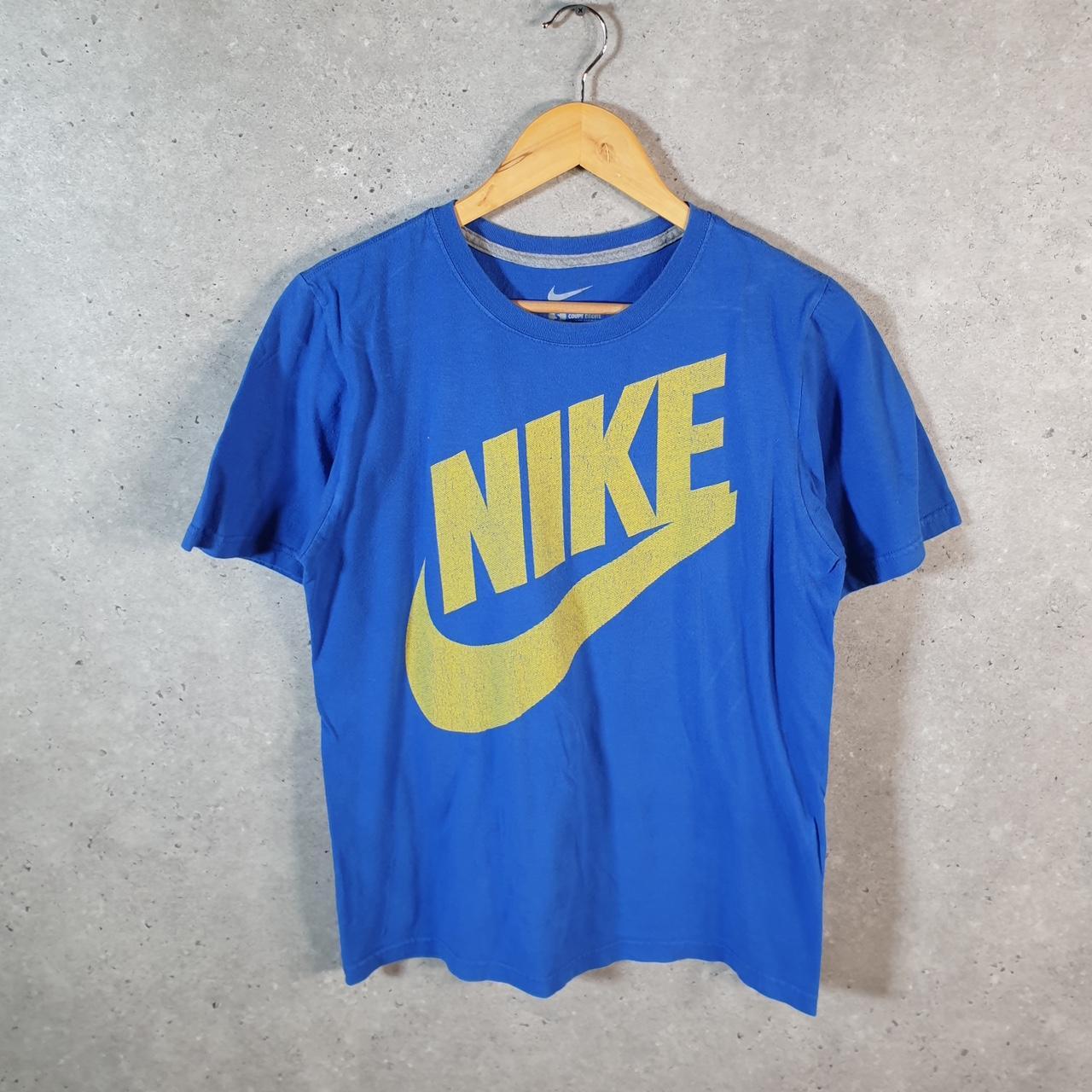 Vintage Nike T Shirt Men’s Small Blue Printed Single Swoosh Logo Athletic C8264