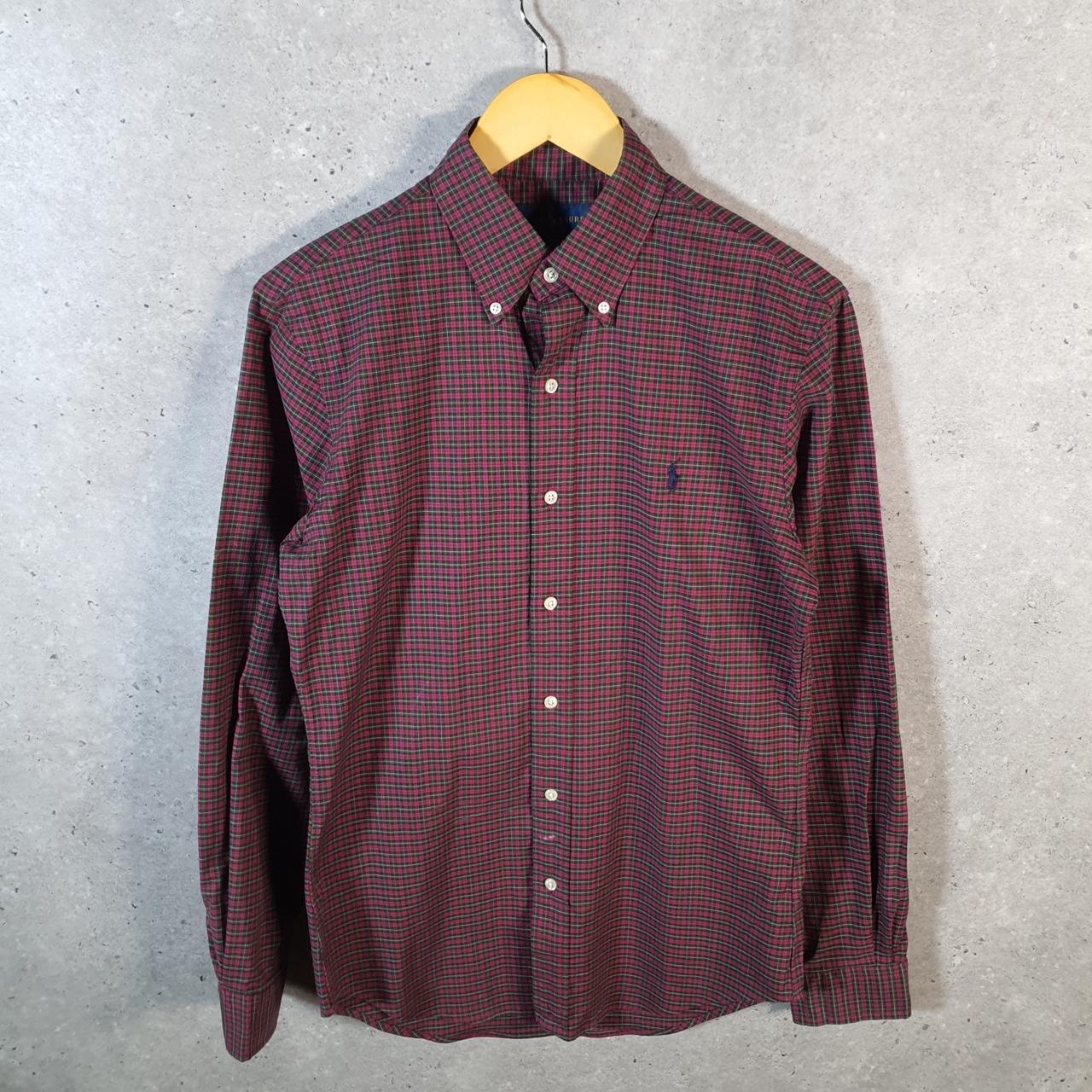 Vintage Ralph Lauren Button Down Shirt Men’s Small Checkered Slim Fit Stretch Oxford Pony