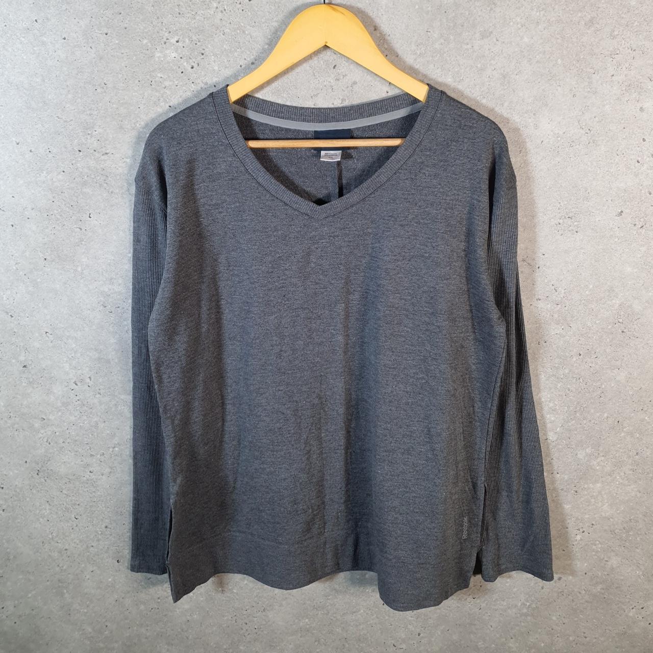 Vintage Reebok Spellout Knit Sweater Womens XL Grey Logo