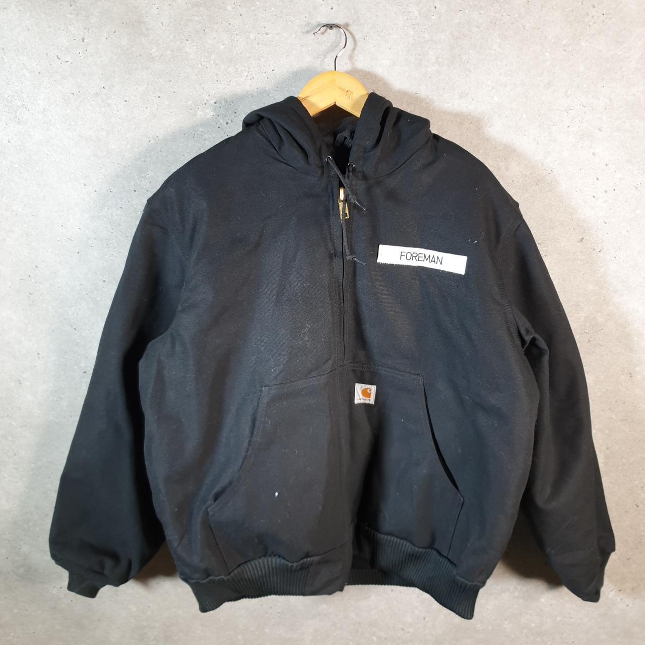 Vintage Carhartt Active Hooded Jacket Men’s Large Black J140 BLK Workwear Canvas USA G2096