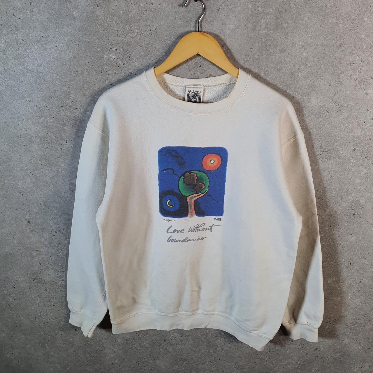 Vintage Maze 1994 Love Without Boundaries Sweatshirt Mens Small White Pullover USA