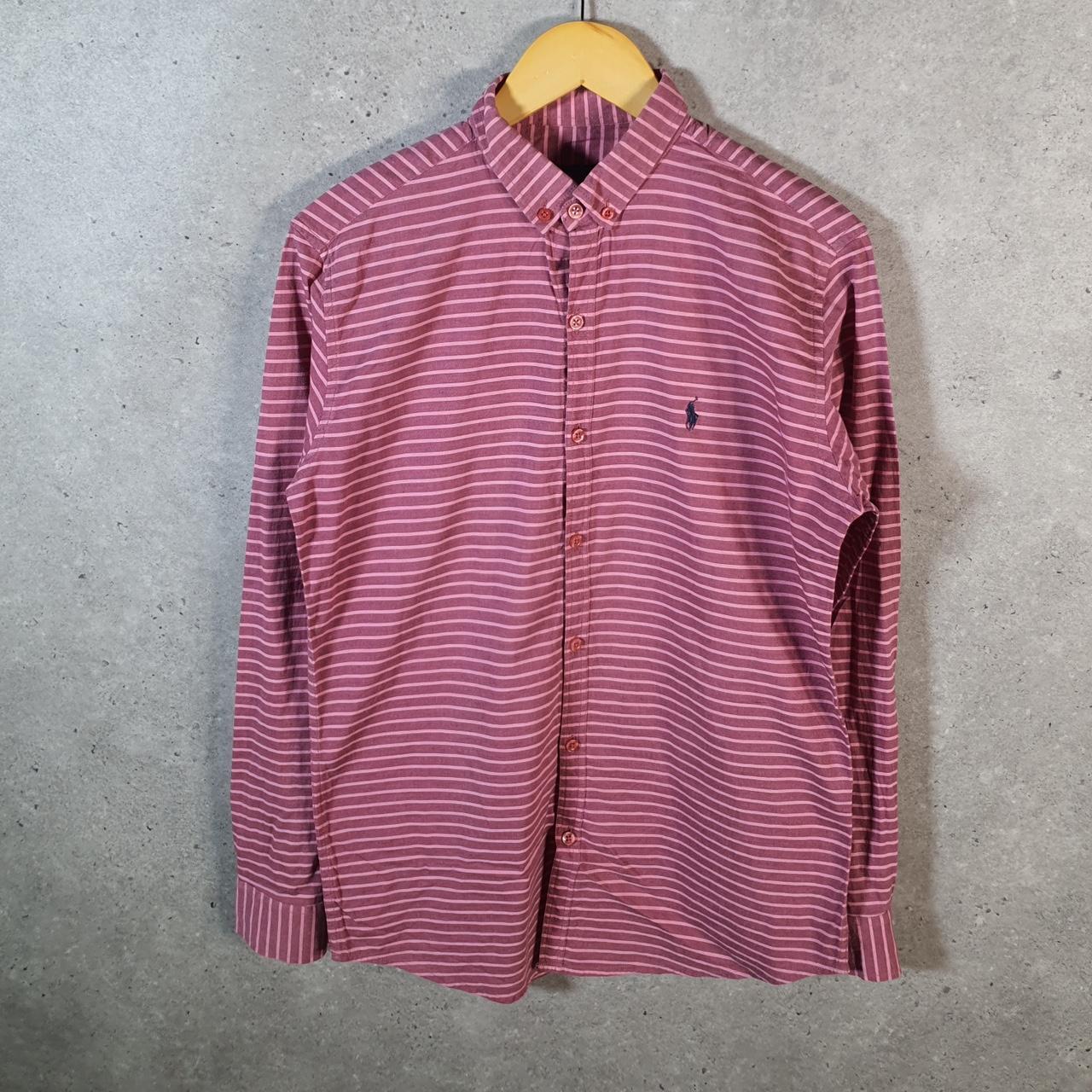 Vintage Ralph Lauren Button Down Shirt Men’s Large Pink Striped Slim Fit Cotton Pony