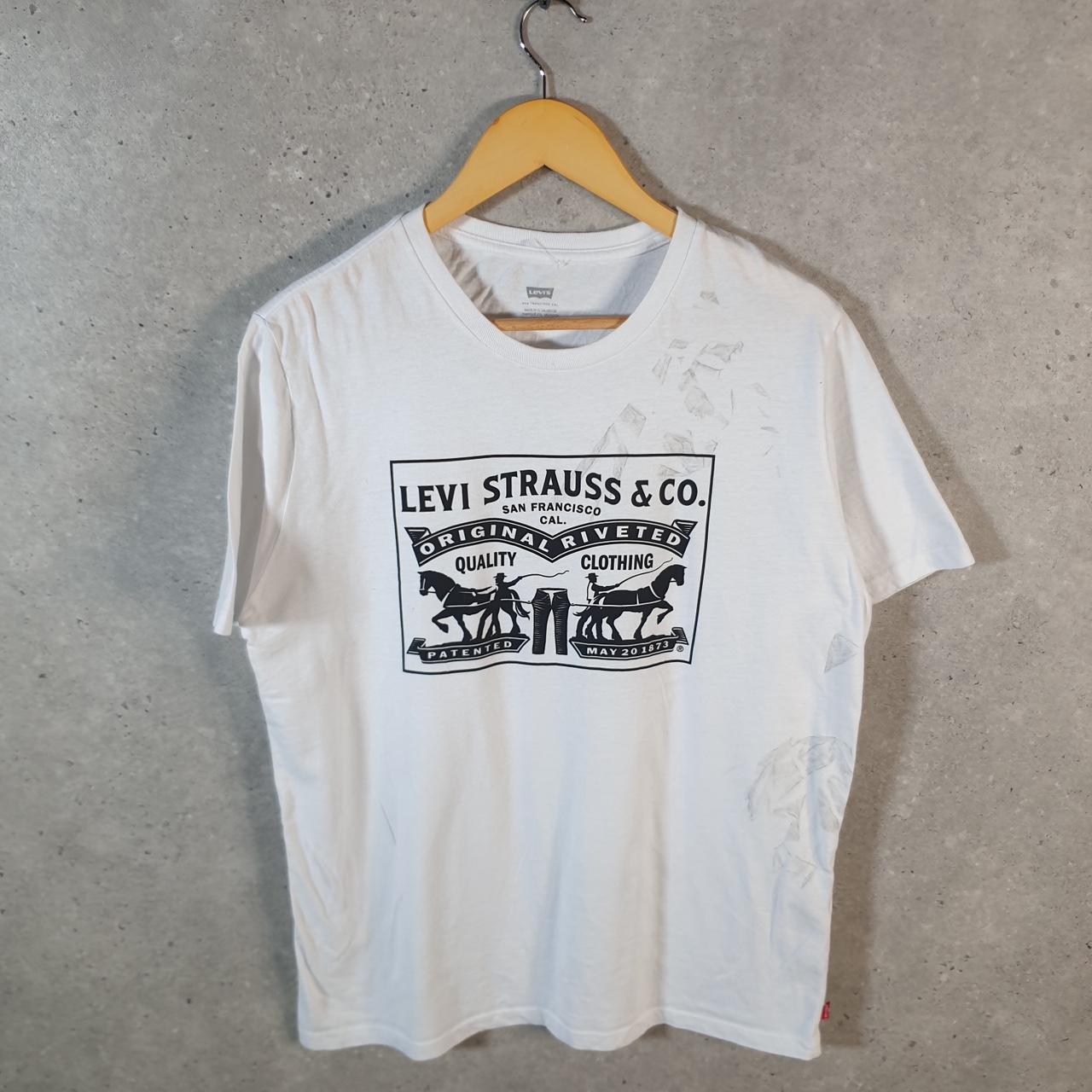 Vintage Levis Spellout T Shirt Mens Large White Logo Athletic Slim Fit
