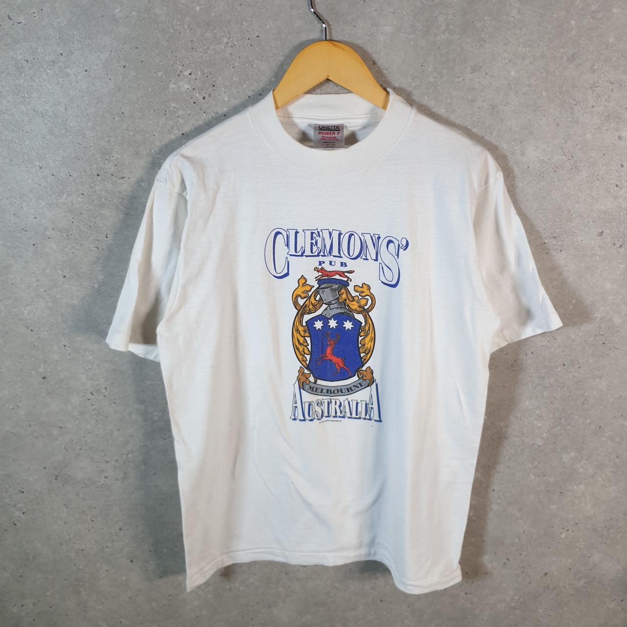 Vintage Oneita Power T Clemsons Pub Australia Melbourne 90s USA Single Stitch T Shirt Men’s Large White