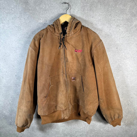 Vintage Carhartt Active Hooded Jacket Men’s L Tan Brown Thrashed Workwear Canvas USA