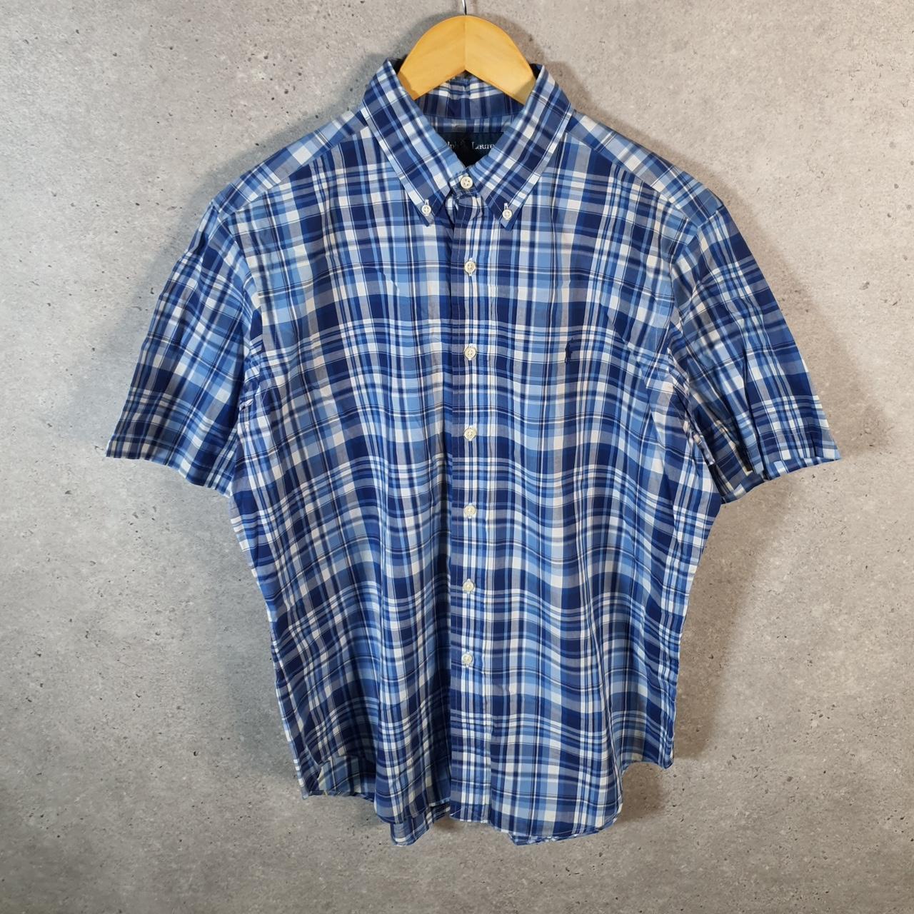 Vintage Ralph Lauren Button Down Shirt Men’s Large Blue Short Sleeve Pony Cotton