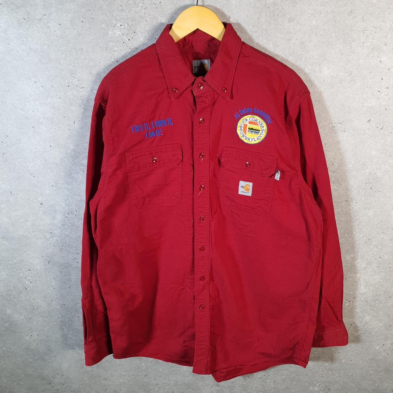 Vintage Carhartt FR Shirt Button Down Mens Large Red Long Sleeve Utility Relaxed Fit