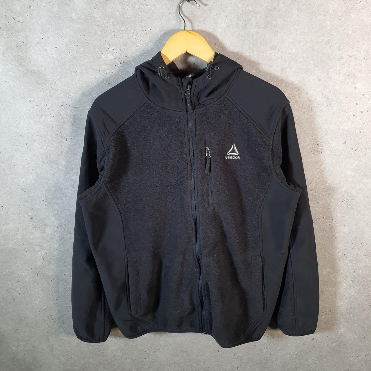 Reebok Full Zip Fleece Hoodie Mens Large Black Embroidered Logo