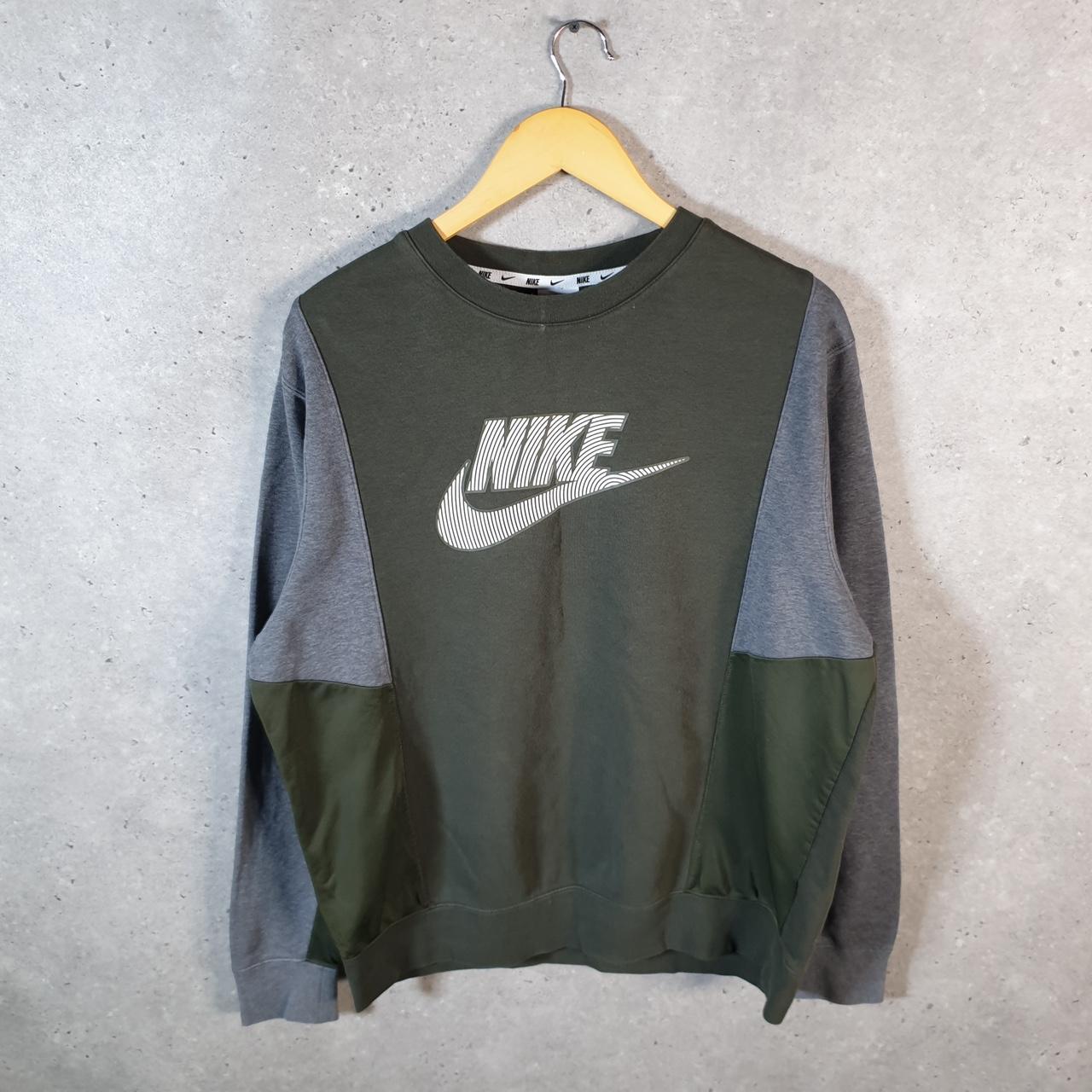 Vintage Nike Centre Swoosh Sweatshirt Mens Large Khaki Green Y2K Pullover Logo