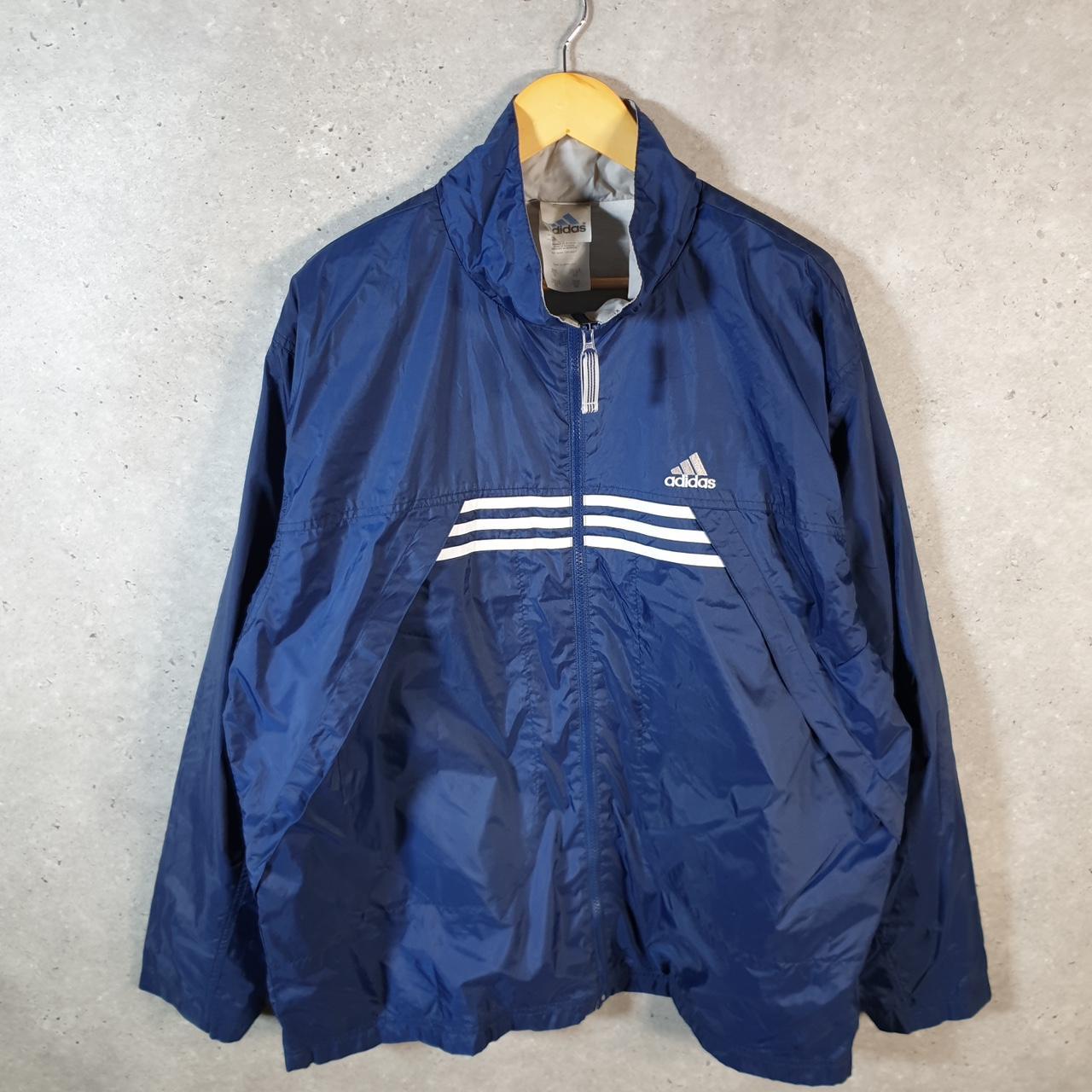 Vintage Adidas 90s Windbreaker Track Jacket Mens XL Navy Blue USA Three Stripes Full Zip
