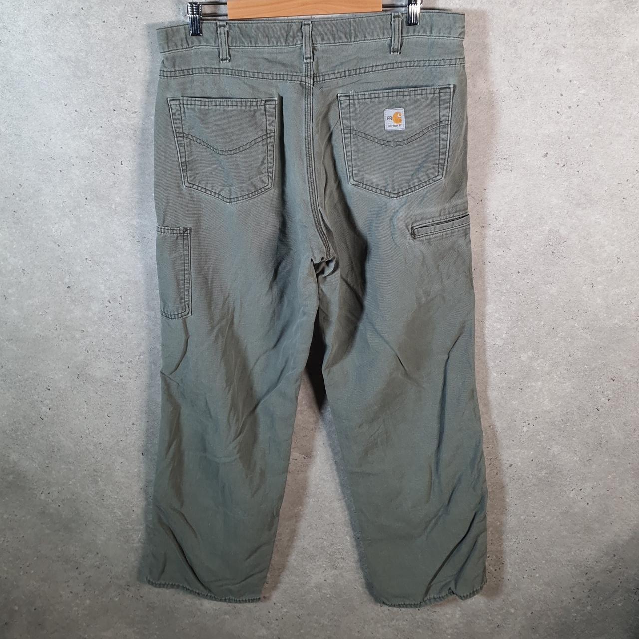 Vintage Carhartt Carpenter FR Trousers Mens W36 L32 Khaki Green Relaxed Fit Workwear USA