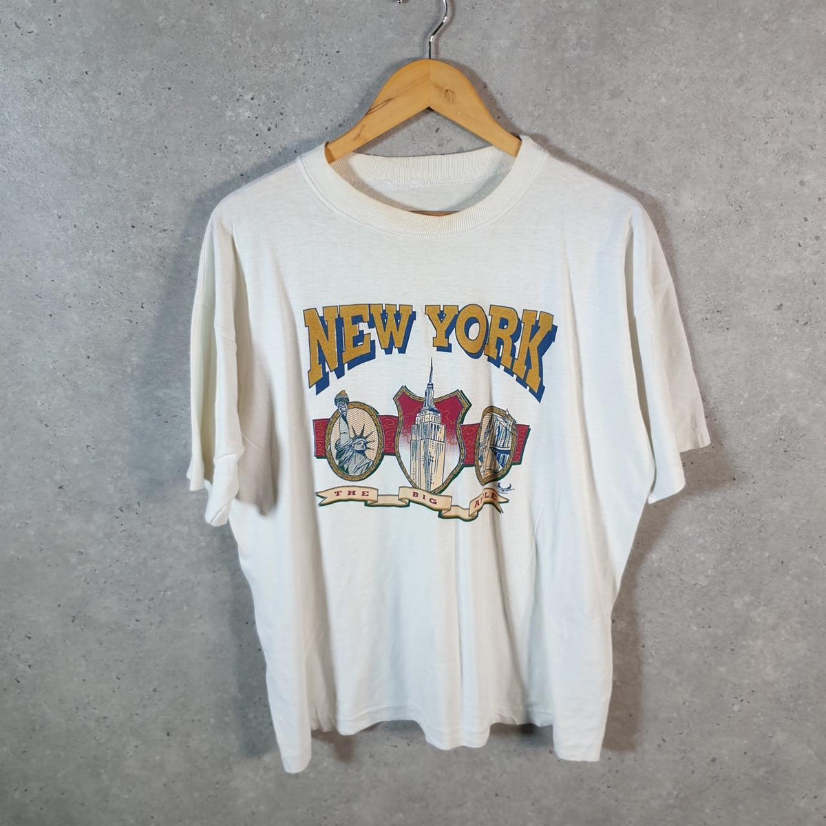 Vintage New York Big Apple USA Single Stitch T Shirt Men’s Small White C8114