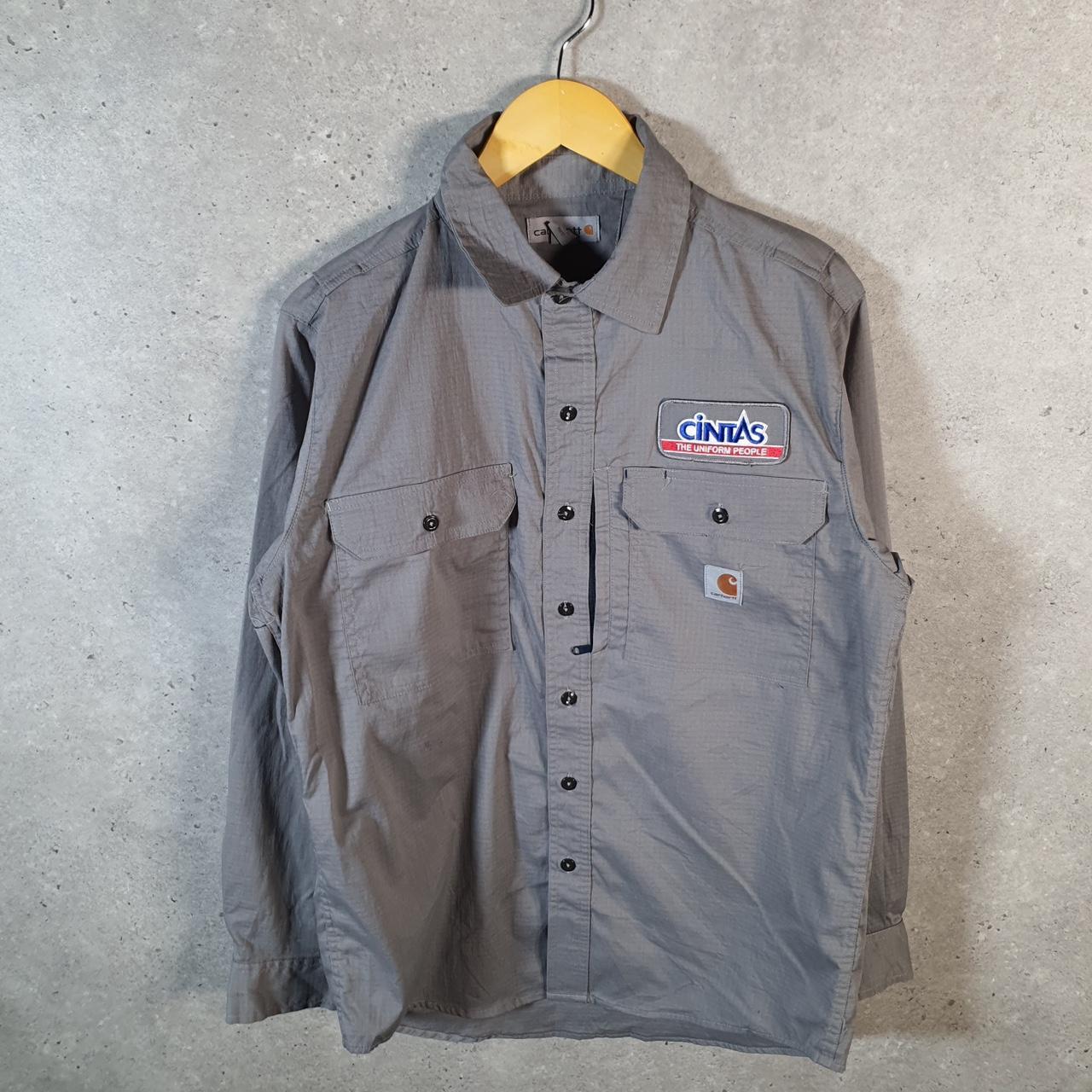 Vintage Carhartt Shirt Button Down Mens Medium Grey Long Sleeve Utility Relaxed Fit