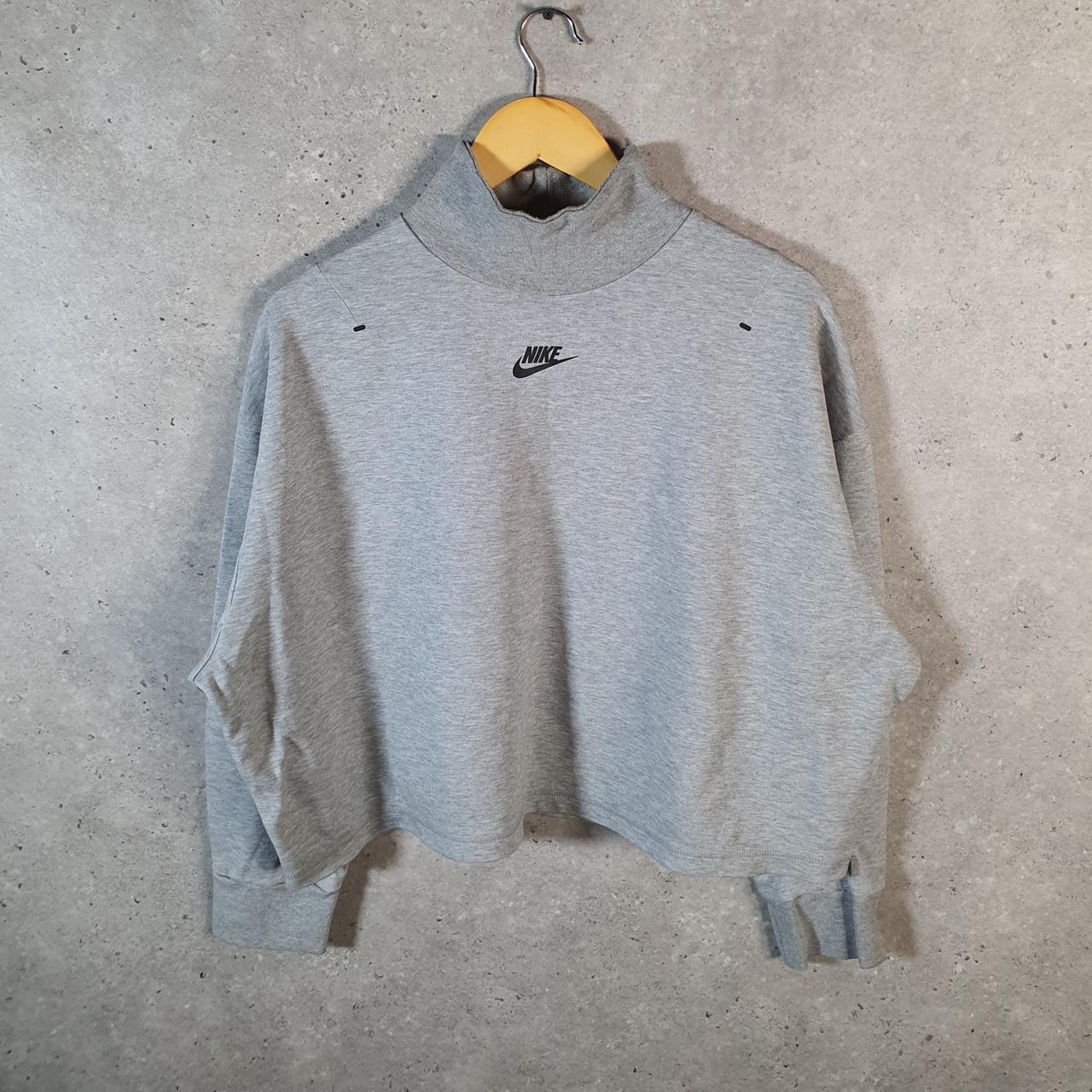 Vintage Nike Tech Cropped Sweatshirt Womens M Grey Swoosh Y2K Pullover Logo