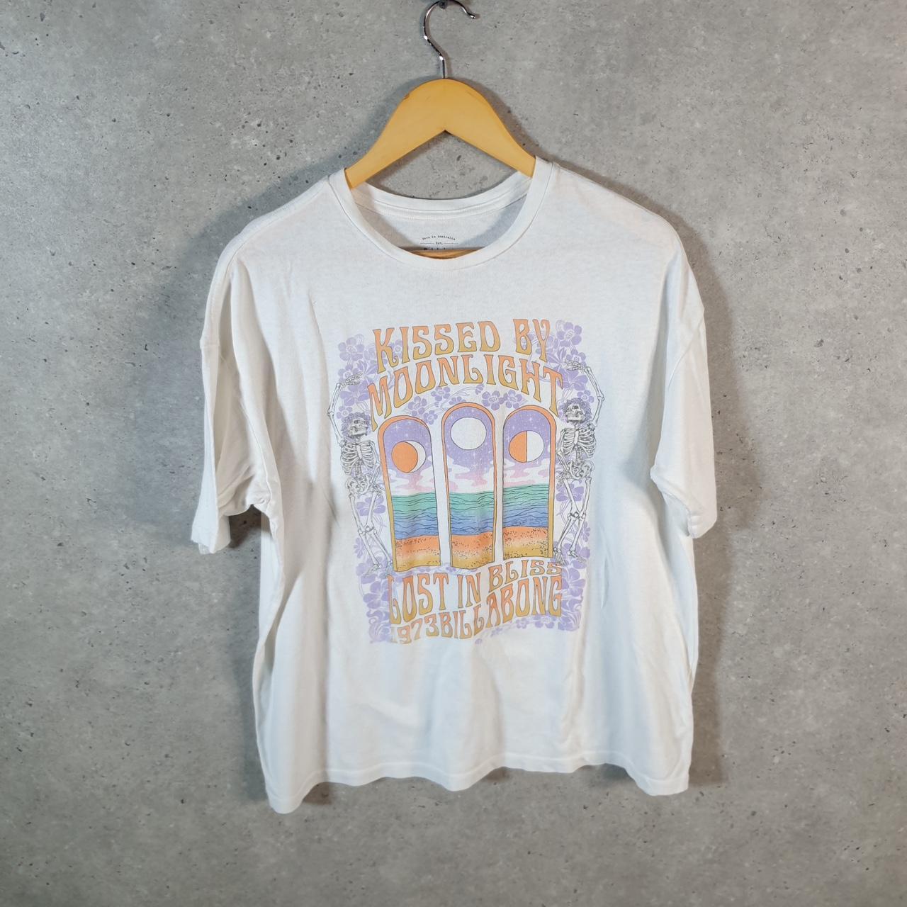 Vintage Billabong Kissed By Moonlight T Shirt Men’s Small White Casual Logo Surfing Y2K