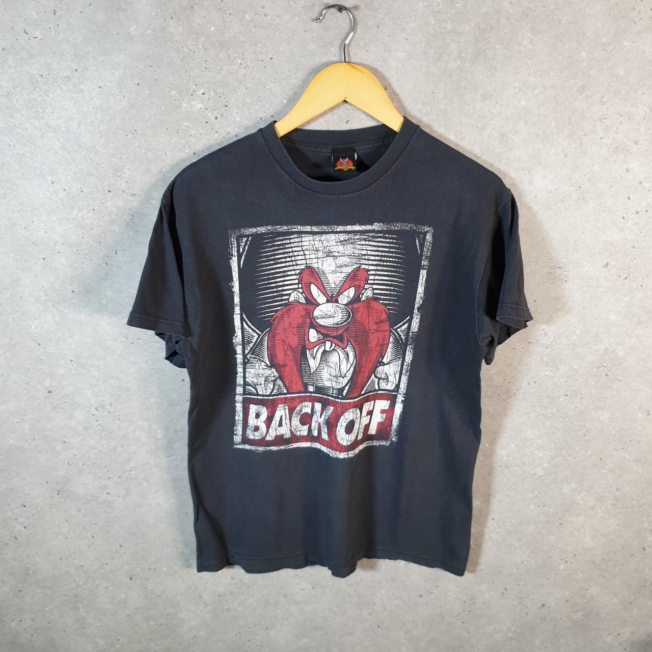 Vintage Looney Tunes Tasmanian Devil Back Off 90s T Shirt Men’s M Black Graphic