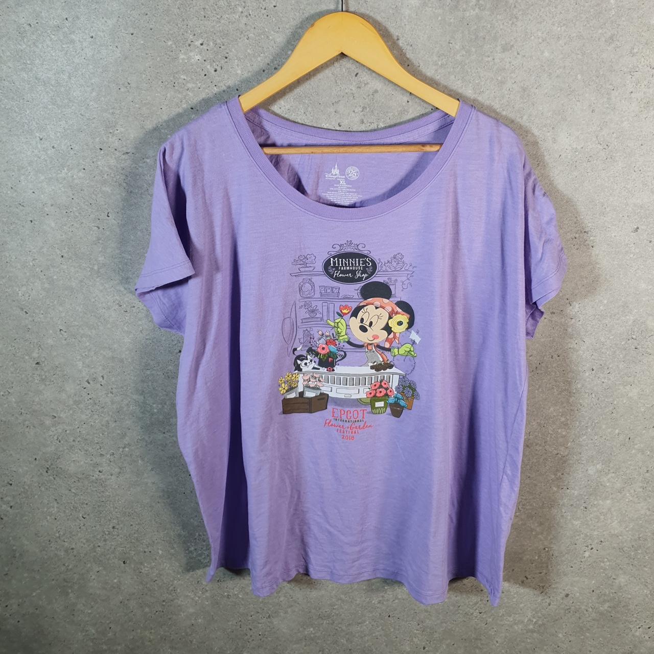 Vintage Disney Land Minnie Mouse 2018 Garden Flowers T Shirt Womens  XL Lilac Graphic