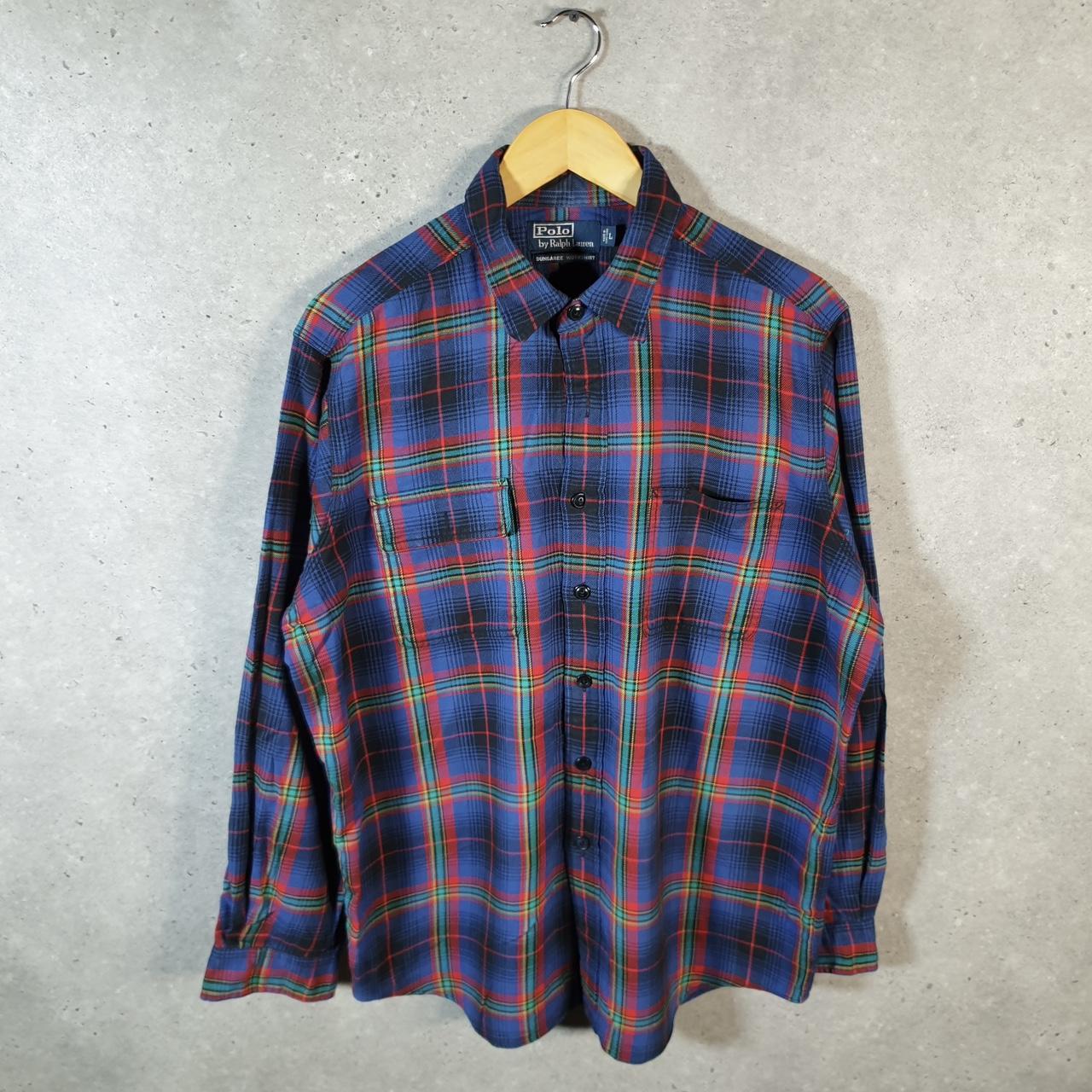 Vintage Ralph Lauren Button Down Shirt Men’s Large Checkered Dungaree Work Shirt Pony