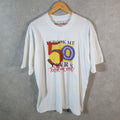 Vintage Peacock It took 50 years to look this good USA Single Stitch T Shirt Men’s XL White